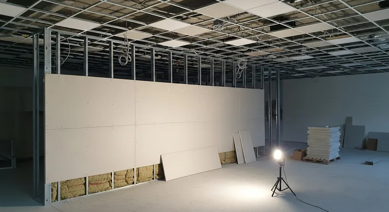 Cloisons acoustiques BA13 et faux plafond de bureaux à Rochebelle, Alès